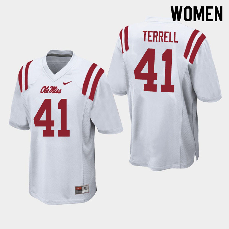 Women #41 C.J. Terrell Ole Miss Rebels College Football Jerseys Sale-White